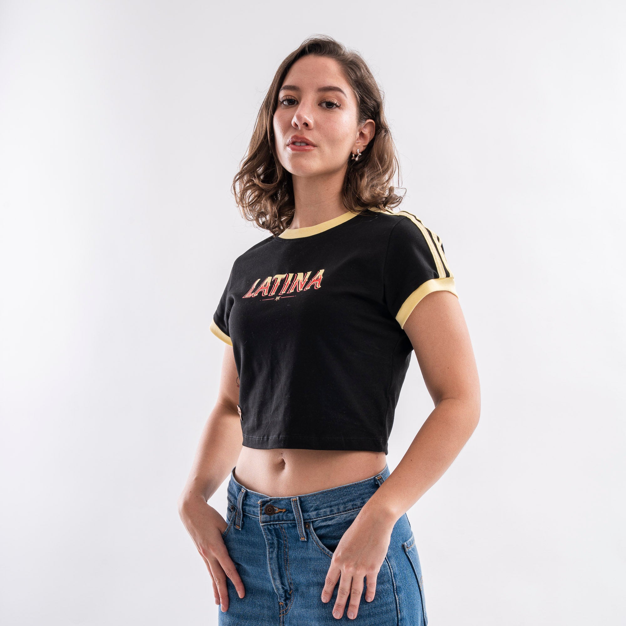 Latina Ringer Crop Tee Black Gold