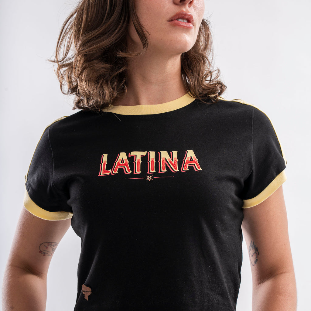 Latina Ringer Crop Tee Black Gold