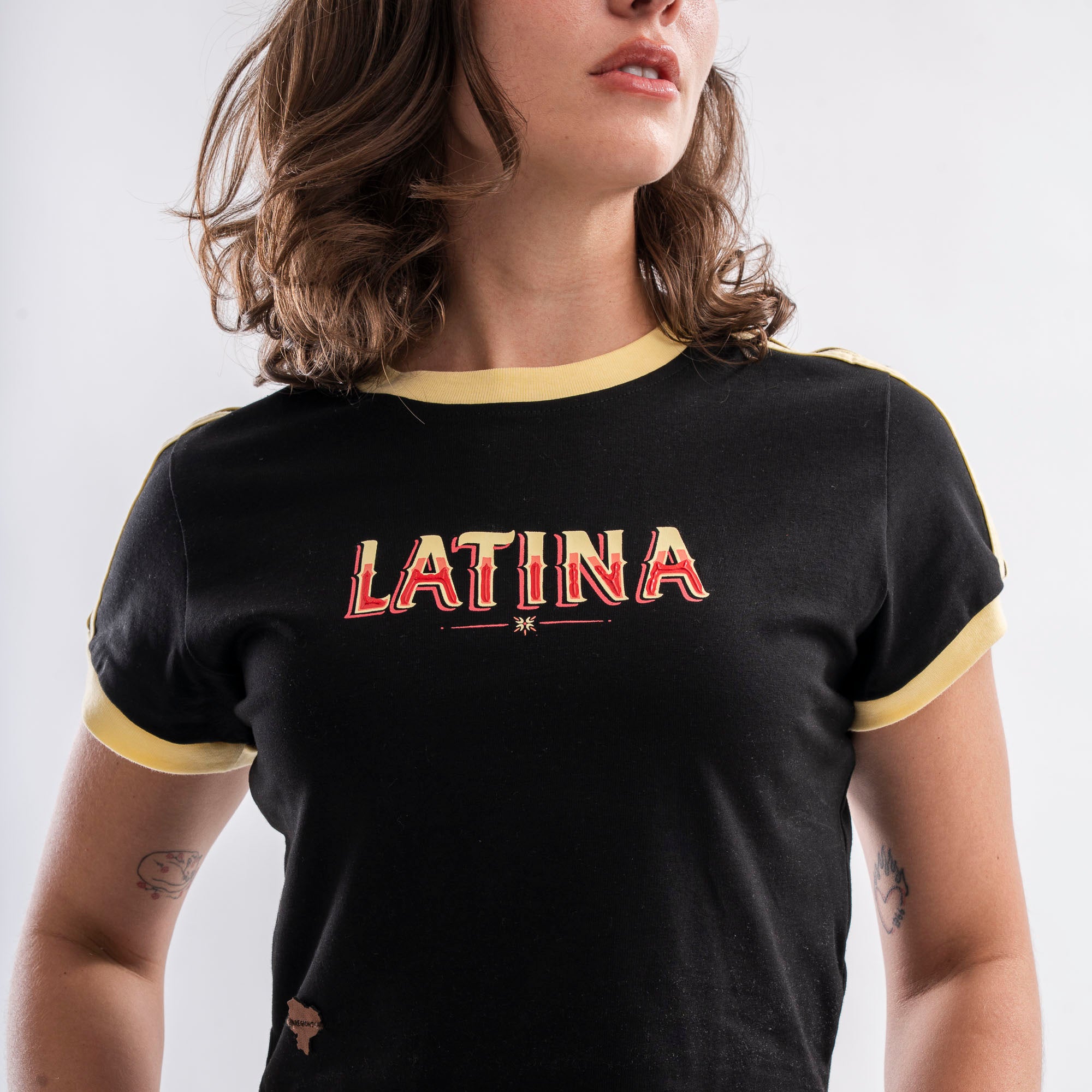 Latina Ringer Crop Tee Black Gold