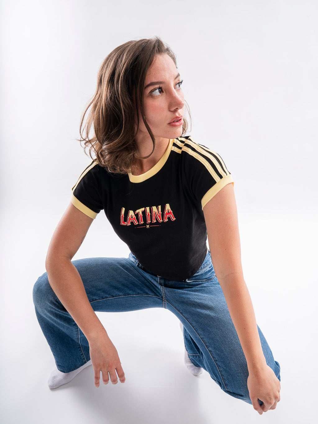 Latina Ringer Crop Tee Black Gold