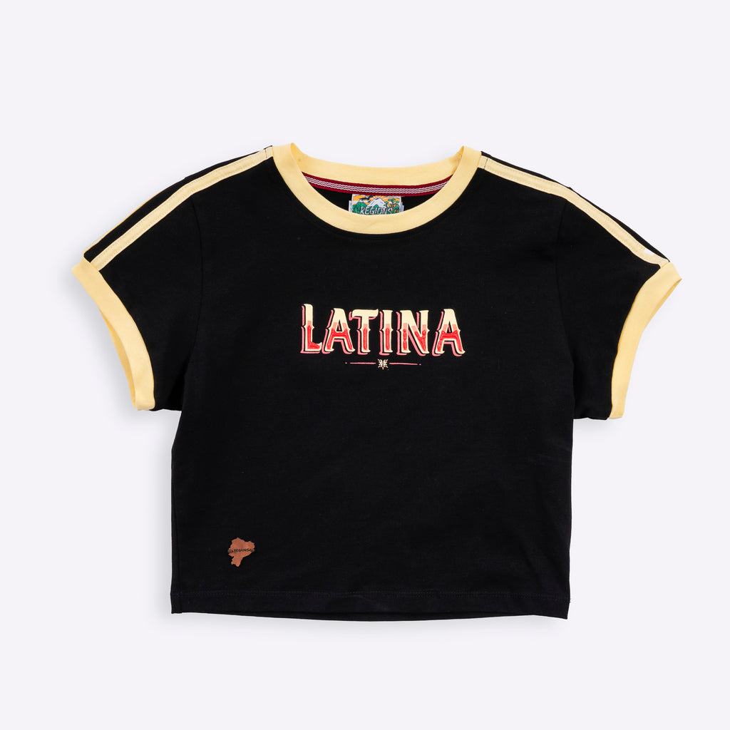 Latina Ringer Crop Tee Black Gold