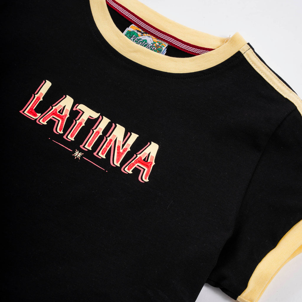 Latina Ringer Crop Tee Black Gold