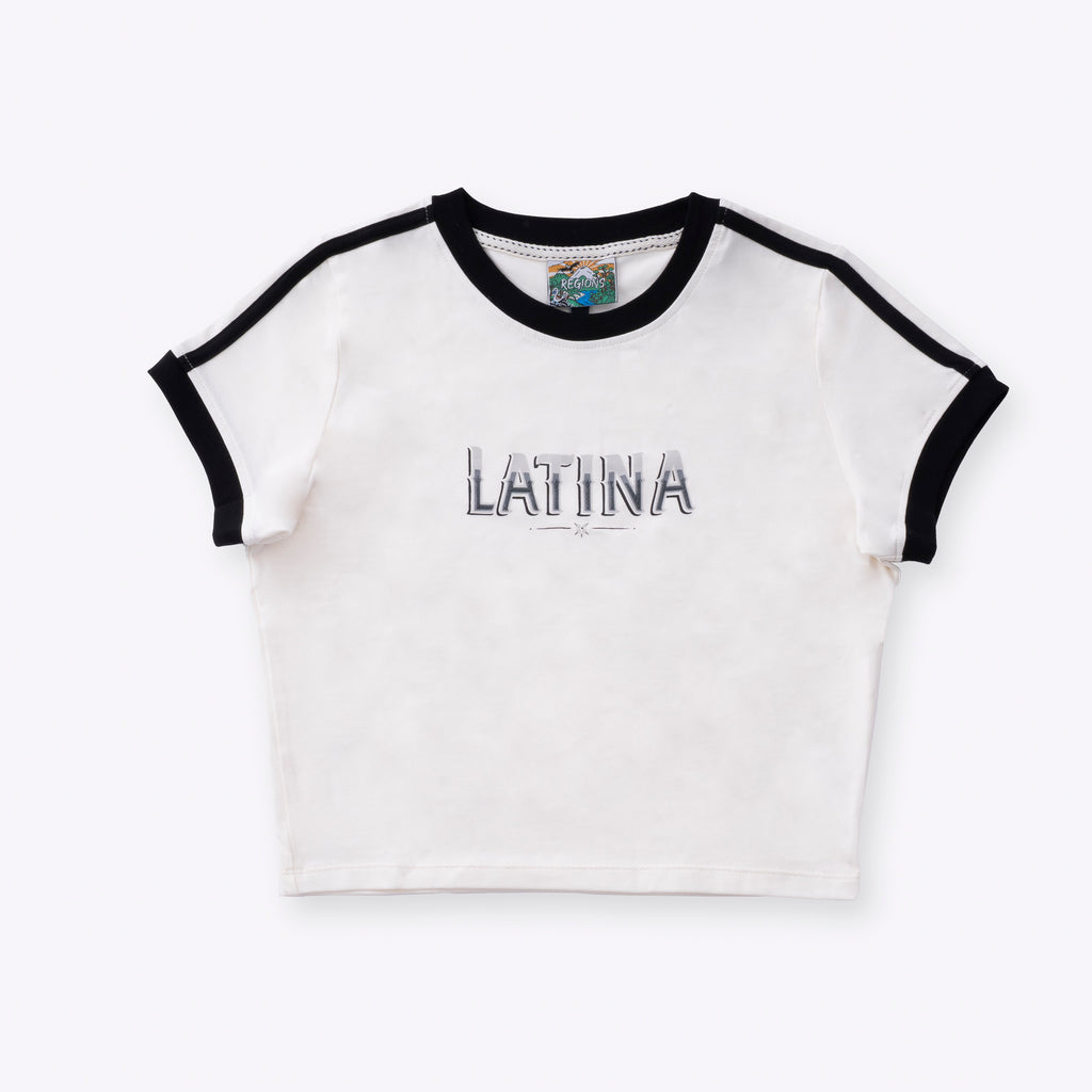 Latina Ringer Crop Tee White and Black