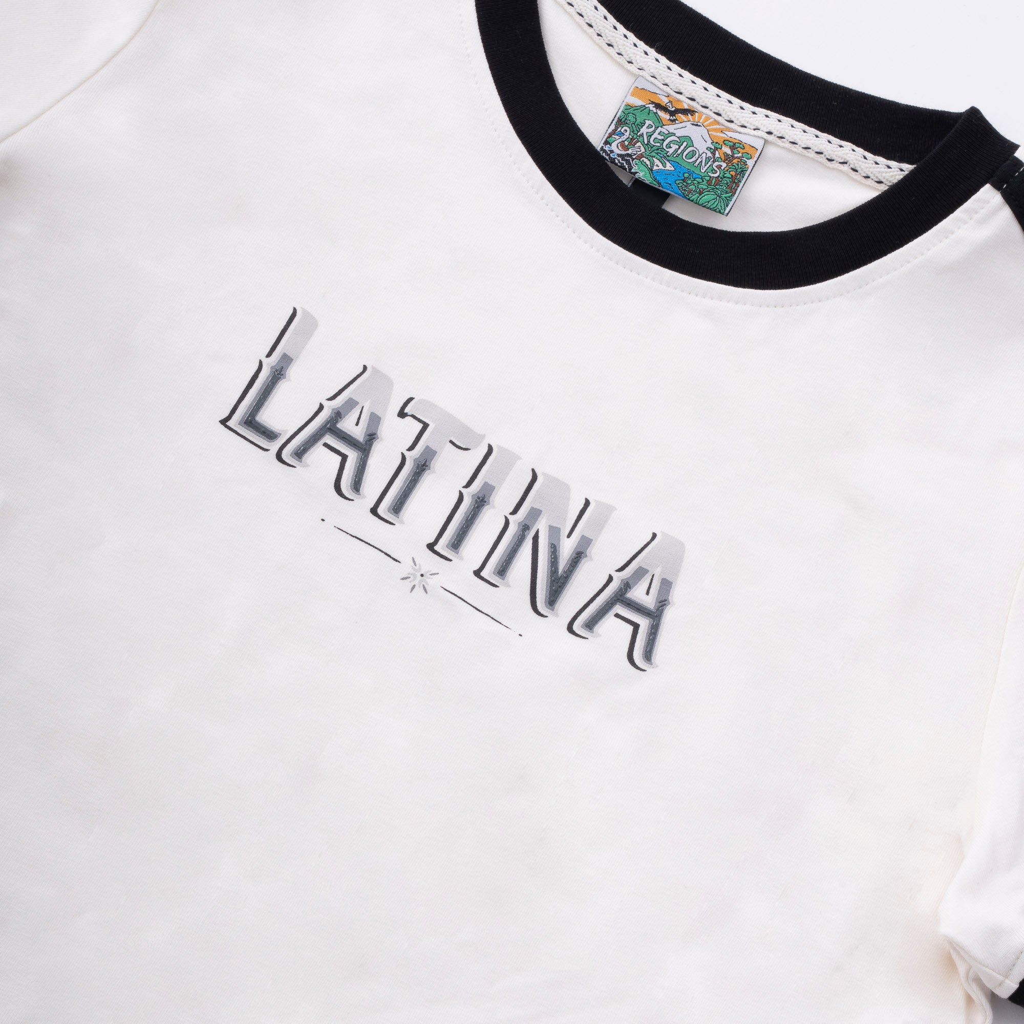 Latina Ringer Crop Tee White and Black